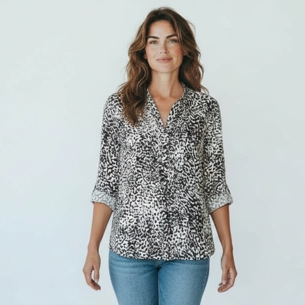 Merona Women’s Leopard Print Blouse Size L - Picture 5 of 8